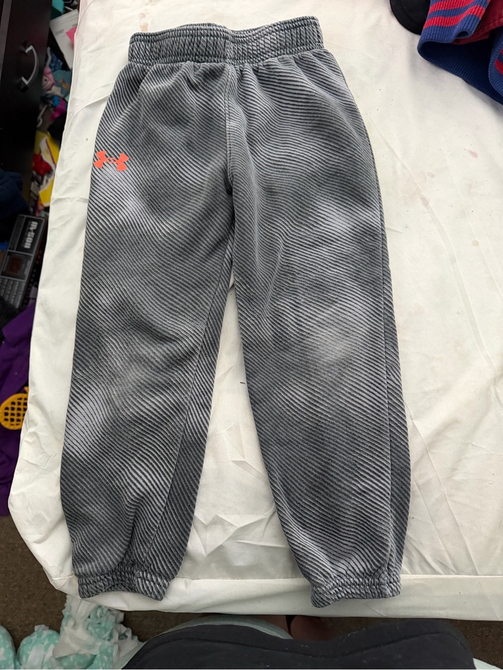 Under Armour Kids Gray Joggers with Orange Logo Accent